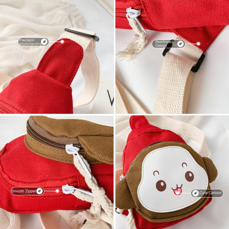 Children's cute cartoon monkey crossbody shoulder bag made of canvas and polyester, perfect for carrying small items.