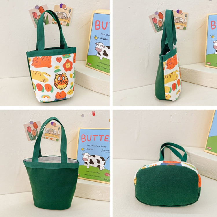 Children's cute cartoon canvas bag featuring vibrant colors and playful designs, perfect for carrying toys and snacks.