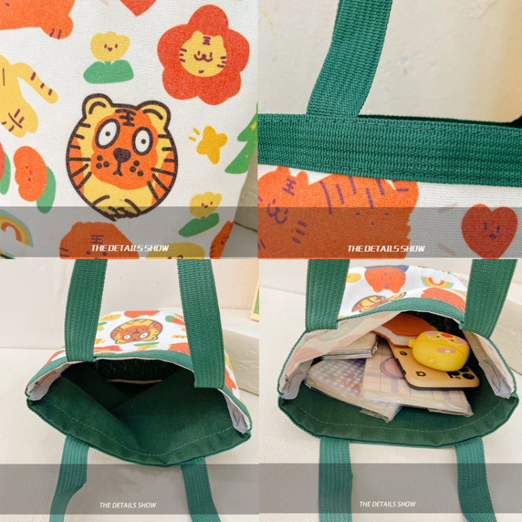 Children's cute cartoon canvas bag featuring vibrant colors and playful designs, perfect for carrying toys and snacks.