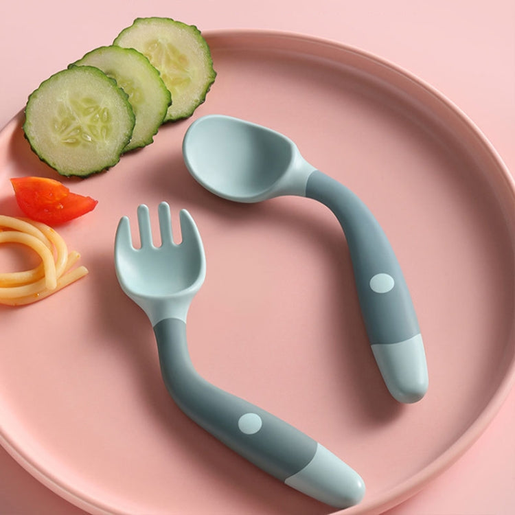 A colorful set of baby bendable silicone soft spoon and fork designed for children, featuring a flexible handle and safe rounded edges.