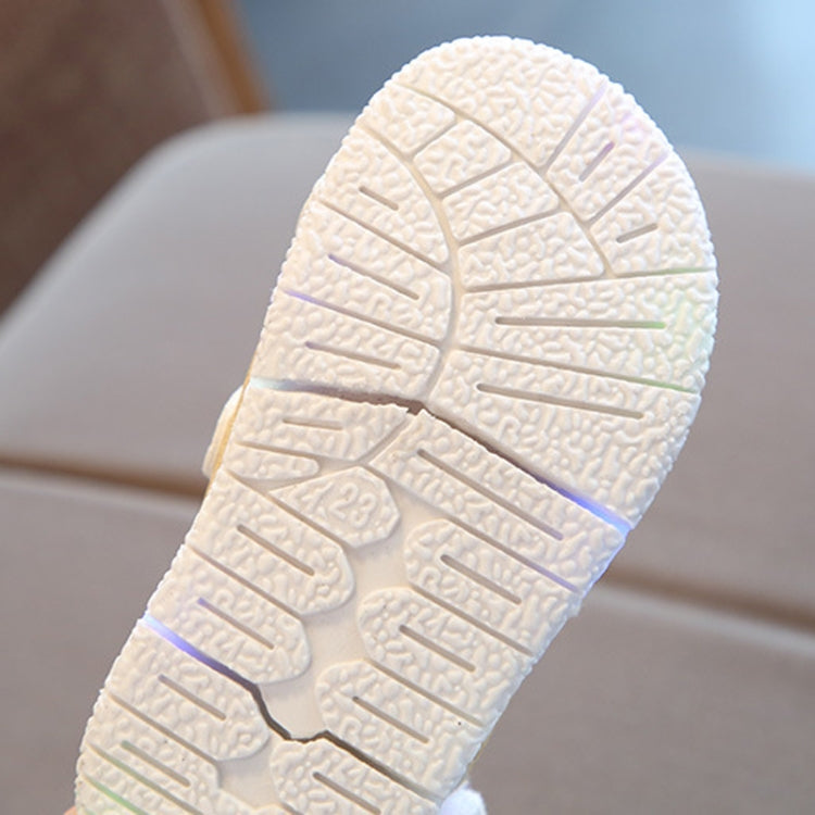 Children's LED light-up beach shoes with soft soles, featuring breathable artificial leather and nylon straps, perfect for summer fun.