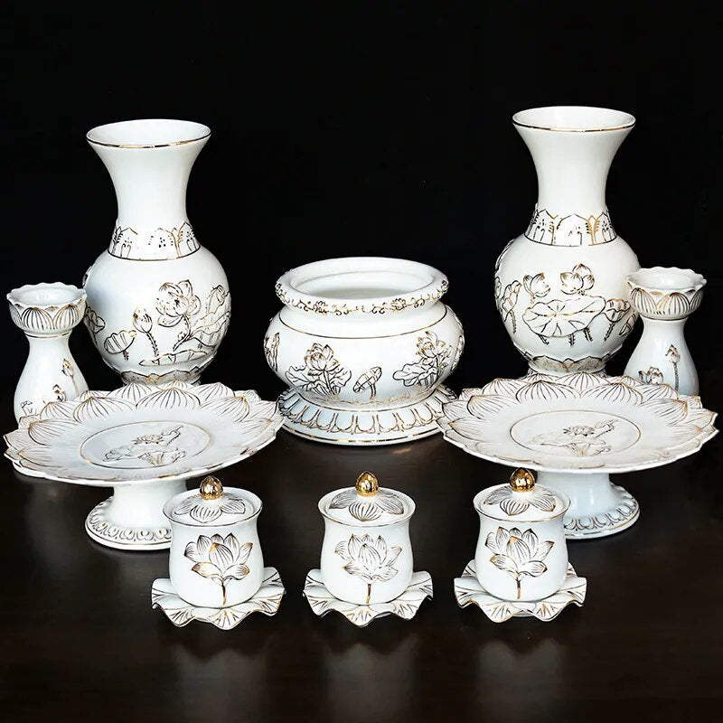 Elegant Chinese white ceramic incense burner, perfect for home Feng Shui and Buddhist decor.