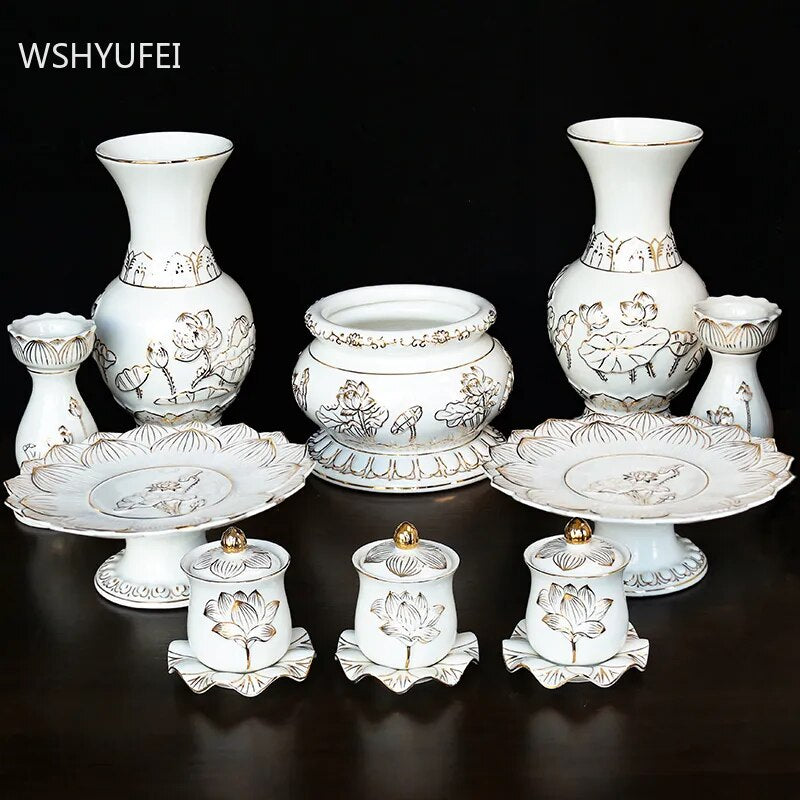 Elegant Chinese white ceramic incense burner, perfect for home Feng Shui and Buddhist decor.