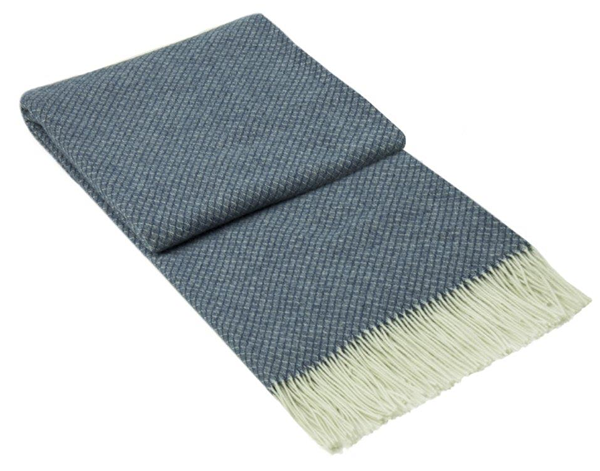 Chiswick Throw Blanket in Navy, made from luxurious merino wool and cashmere blend, showcasing elegant design and soft texture.