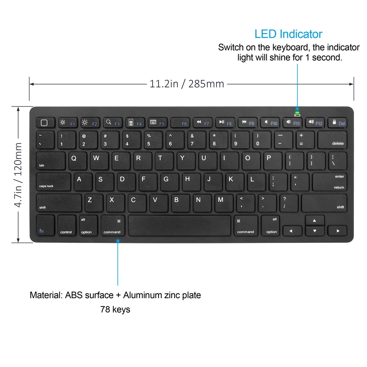 CHOETECH BH-006 Ultra Slim Wireless Bluetooth Keyboard in black, showcasing its sleek design and compact layout.