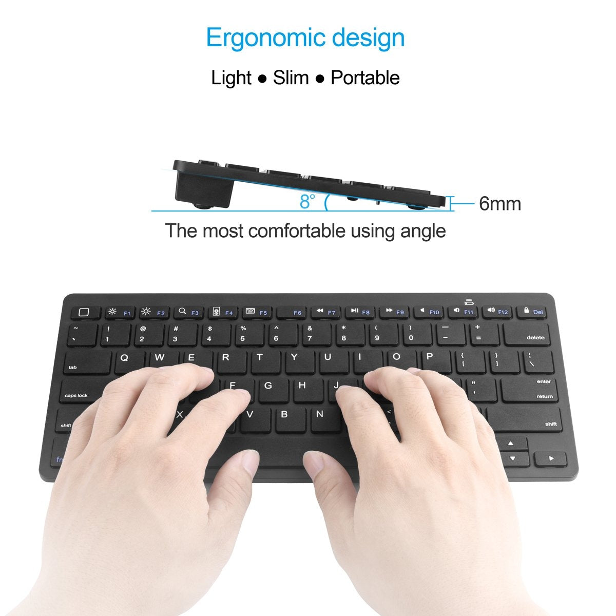 CHOETECH BH-006 Ultra Slim Wireless Bluetooth Keyboard in black, showcasing its sleek design and compact layout.