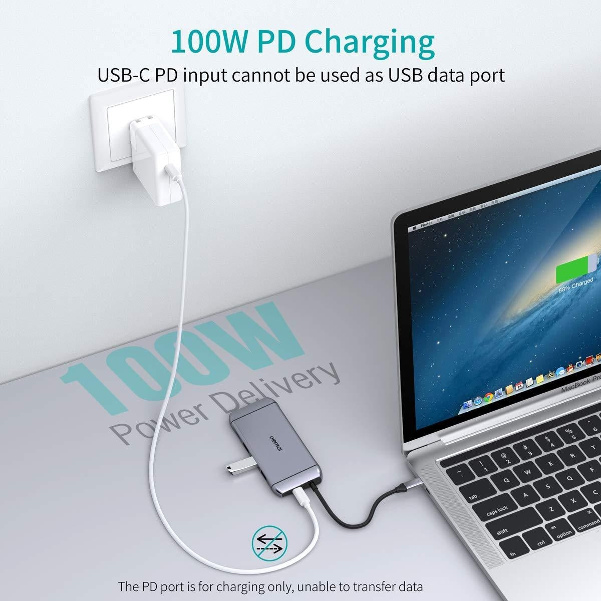 CHOETECH HUB-M15 USB-C 9-in-1 Multifunction Adapter with multiple ports including HDMI, USB, and Ethernet.