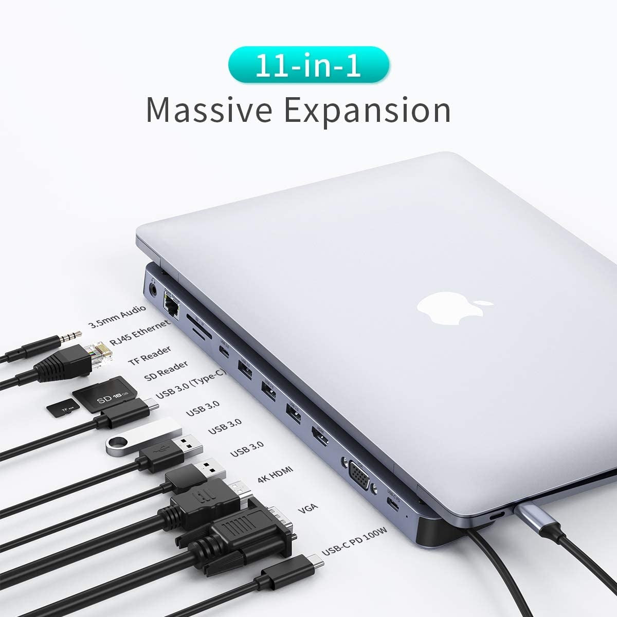 CHOETECH HUB-M20 USB-C 11-in-1 Multifunction Adapter with multiple ports and sleek design.