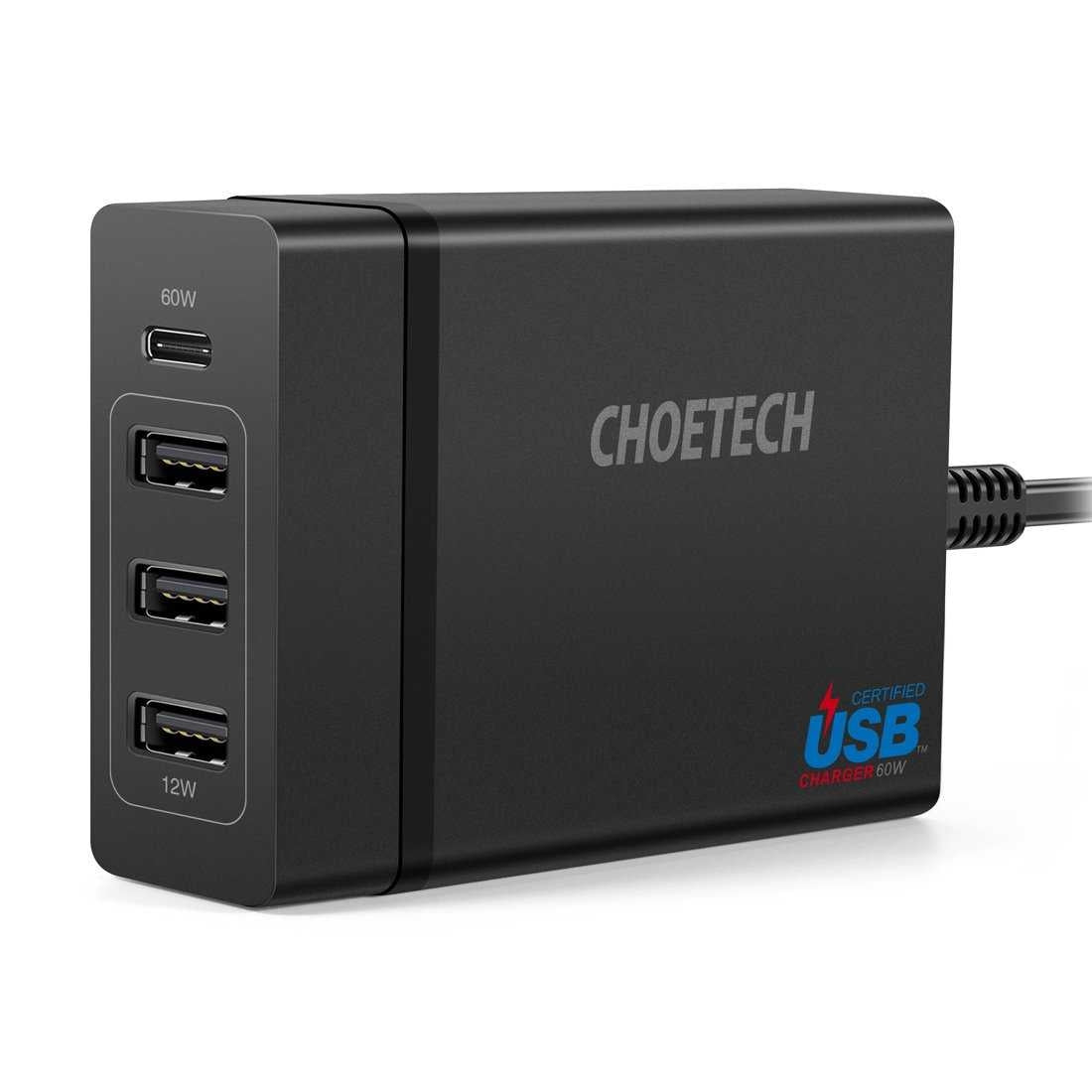 CHOETECH PD72 Power Delivery Charger with multiple ports and compact design, ideal for fast charging devices.