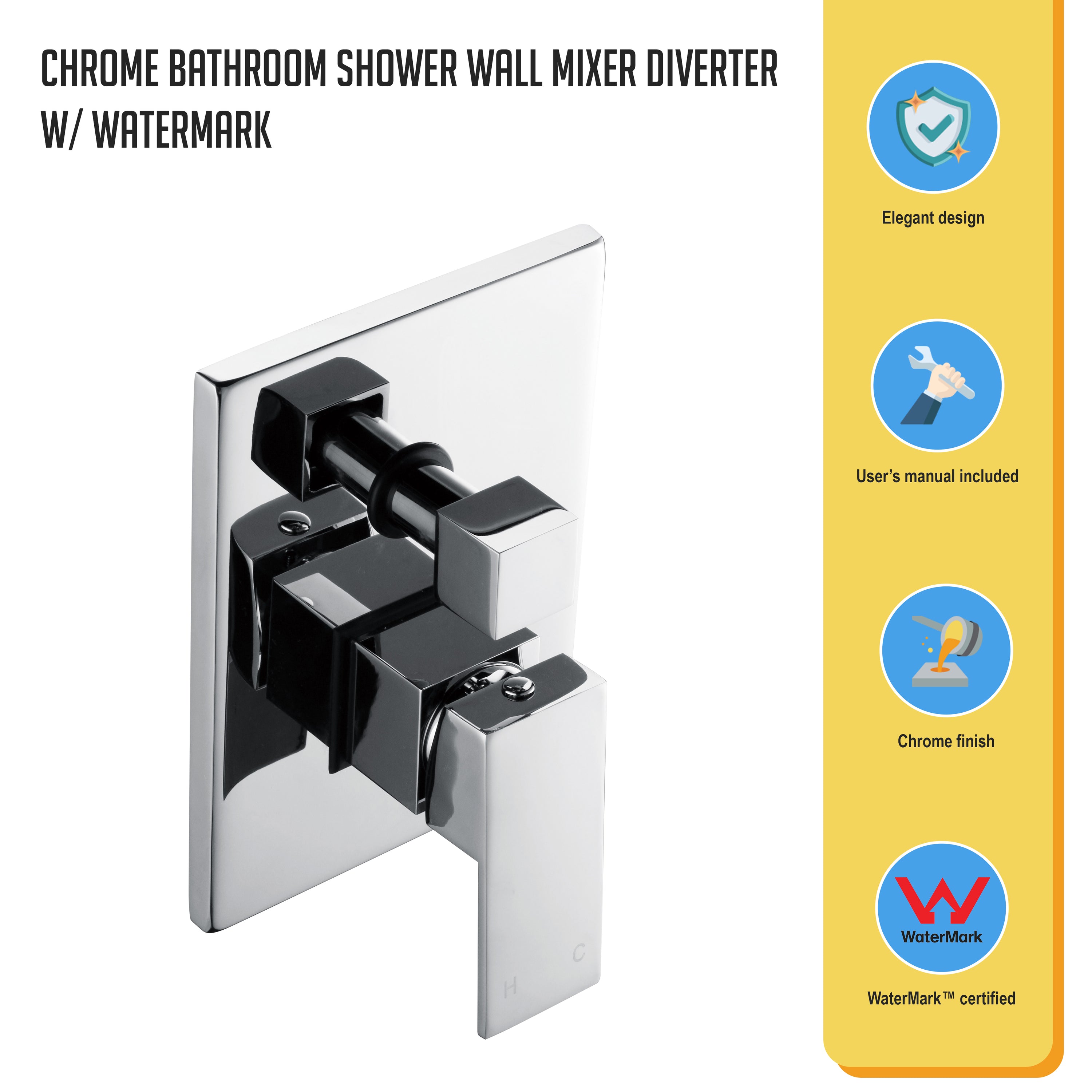 Chrome Bathroom Shower Wall Mixer Diverter with WaterMark certification, showcasing its elegant design and durable brass construction.