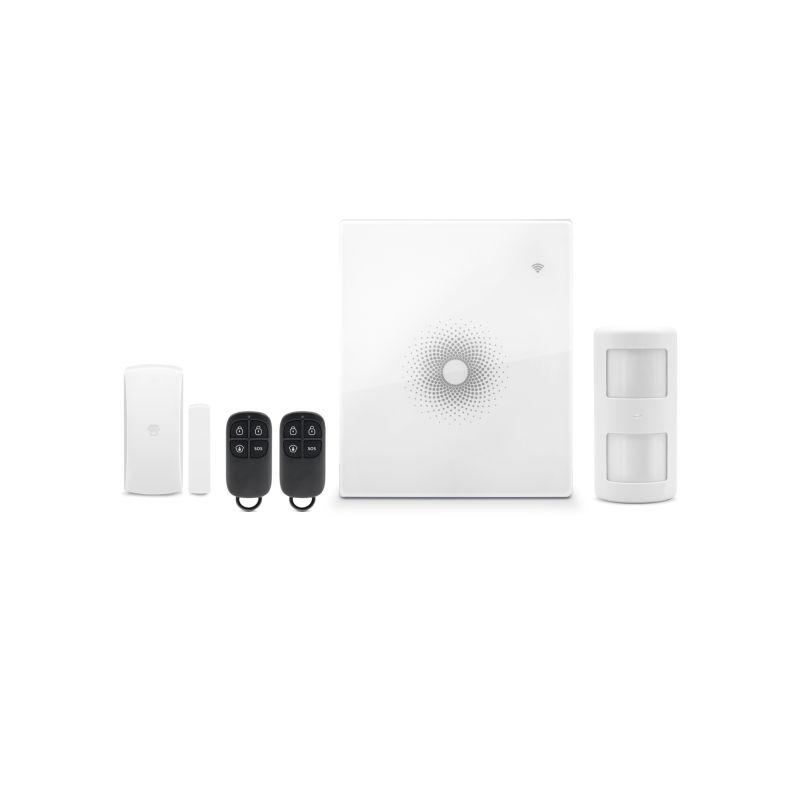 CHUANGO AW2 Kit featuring wireless security components including motion sensors and alarms for home and office protection.