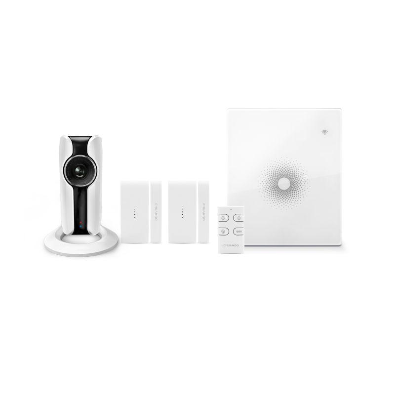 CHUANGO AWV Plus Kit showcasing smart security devices including cameras and sensors for home protection.