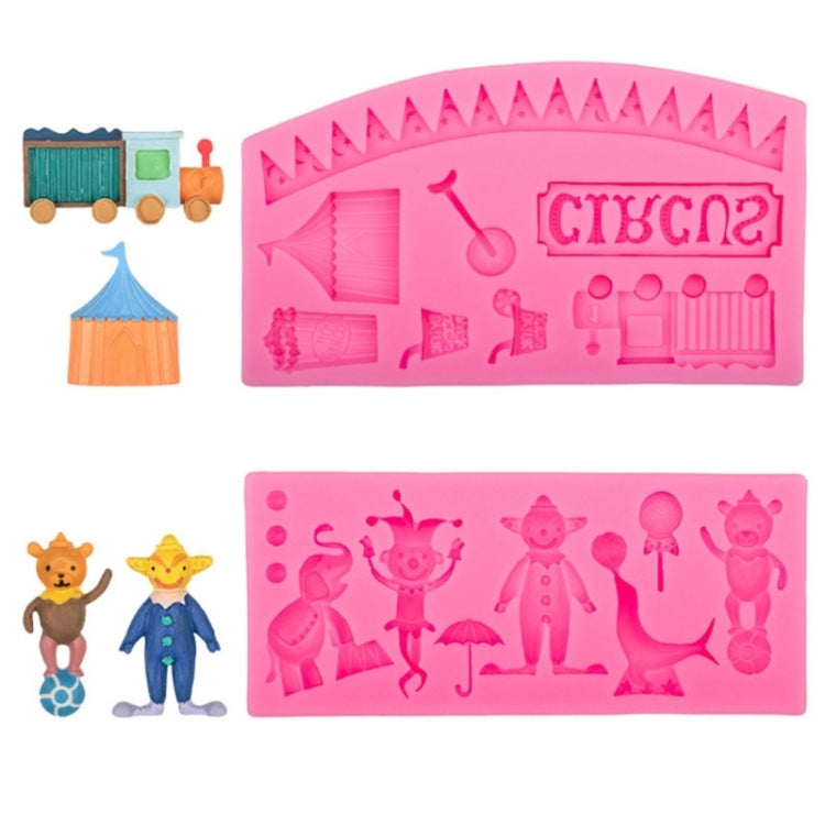 Circus themed clown animal silicone mold for baking, showcasing colorful designs and flexible material for easy dessert creation.