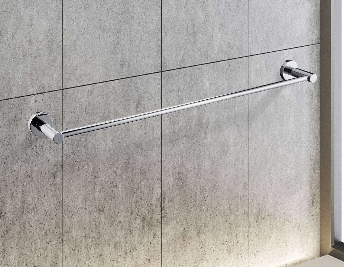 Classic Chrome Towel Bar Rail, elegantly designed for bathroom use, featuring a polished chrome finish and sturdy mounting hardware.