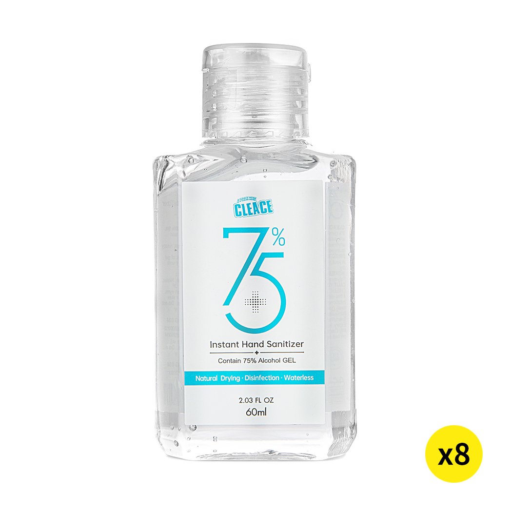 Cleace 8x Hand Sanitiser Gel 60ML bottles with 75% alcohol for effective germ protection and moisturizing care.