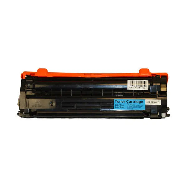 CLT-506L Cyan Premium Generic Remanufactured Toner Cartridge, showcasing its vibrant cyan color and sleek design.