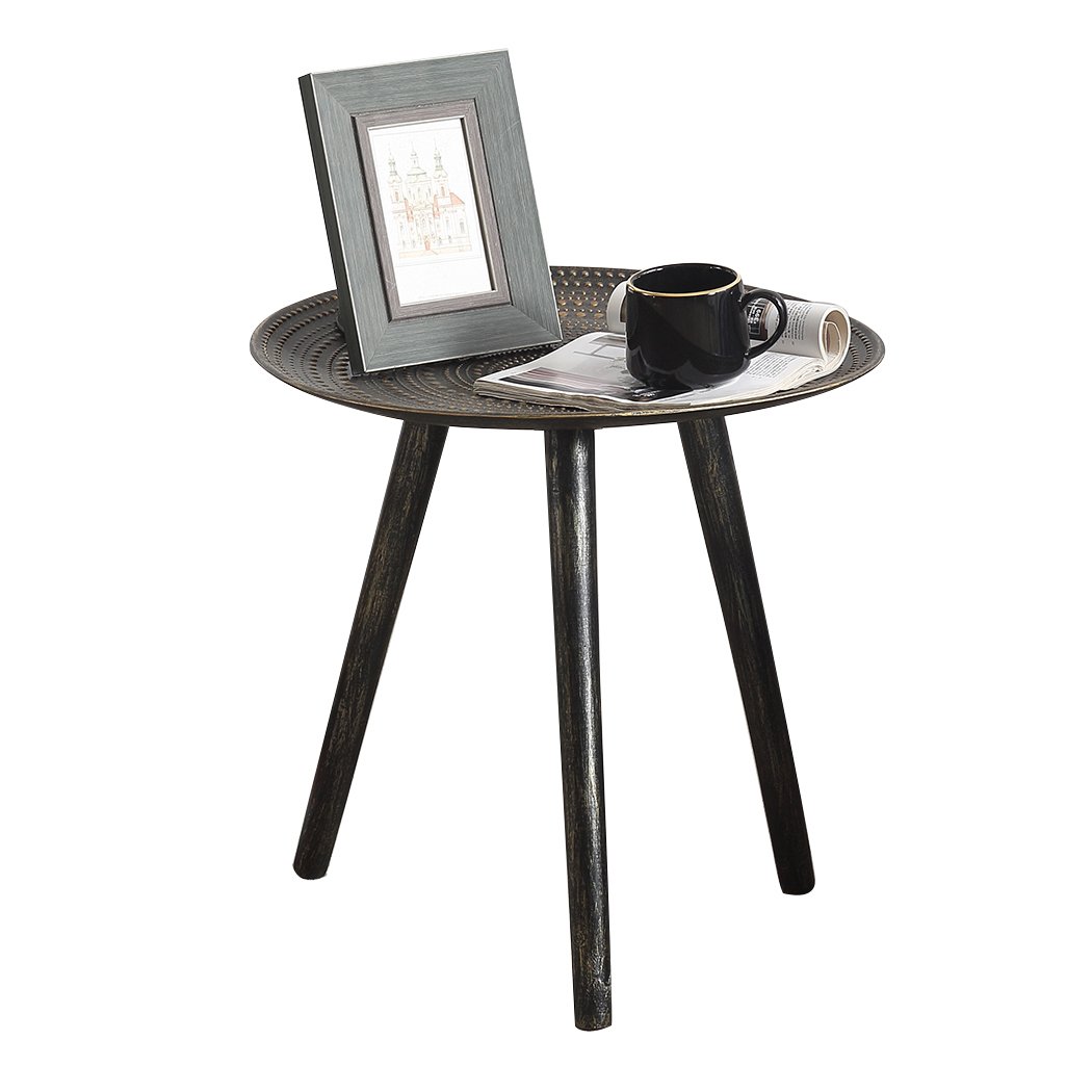 Antique storage side table with solid wood legs and composite wood top, featuring a sleek black finish and removable legs for easy storage.