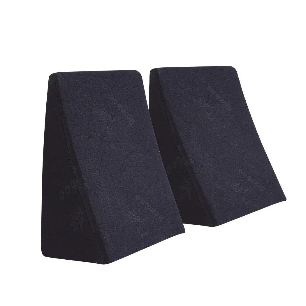 Cool Gel Memory Foam Bed Wedge Pillow in black with a removable bamboo fiber cover, designed for neck and back support.