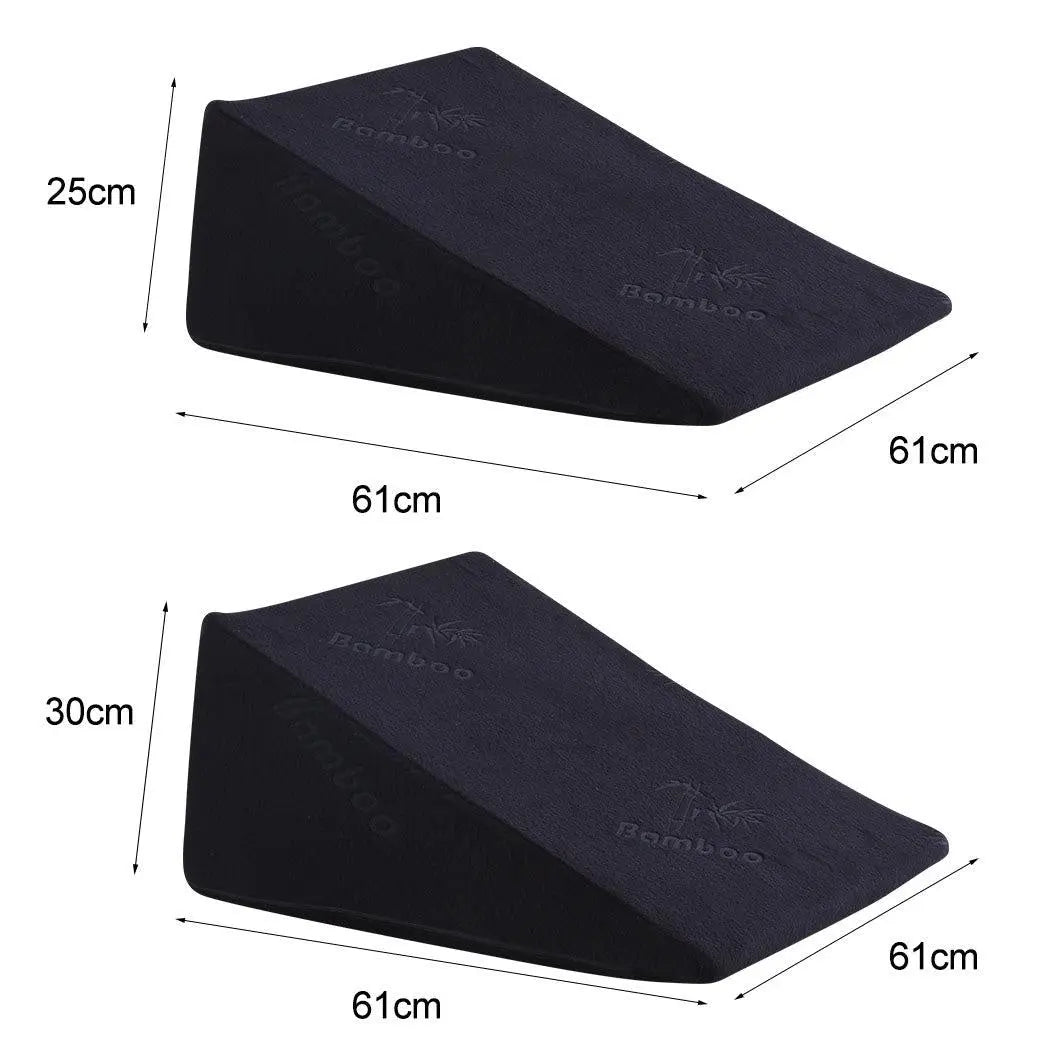 Cool Gel Memory Foam Bed Wedge Pillow in black with a removable bamboo fiber cover, designed for neck and back support.