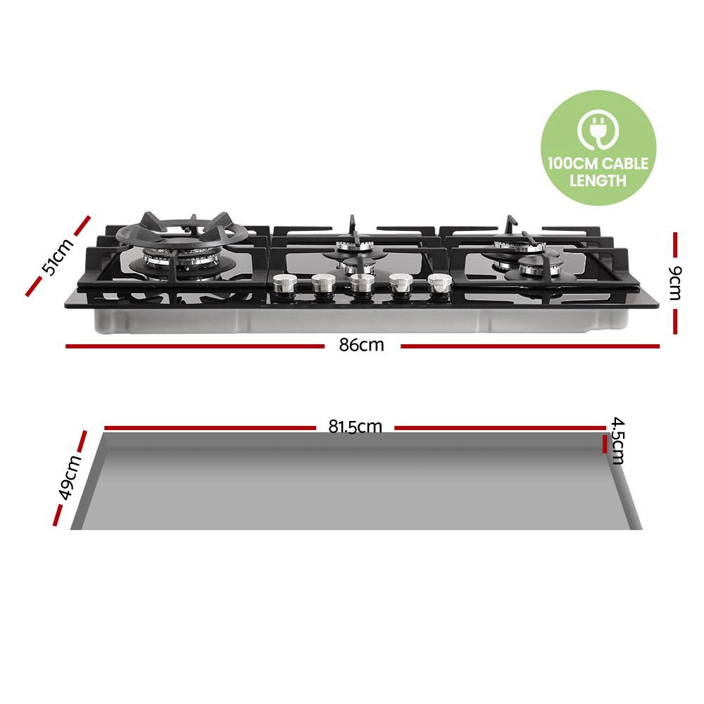 Comfee Gas Cooktop featuring 5 burners on a sleek black tempered glass surface with solid cast iron grates.