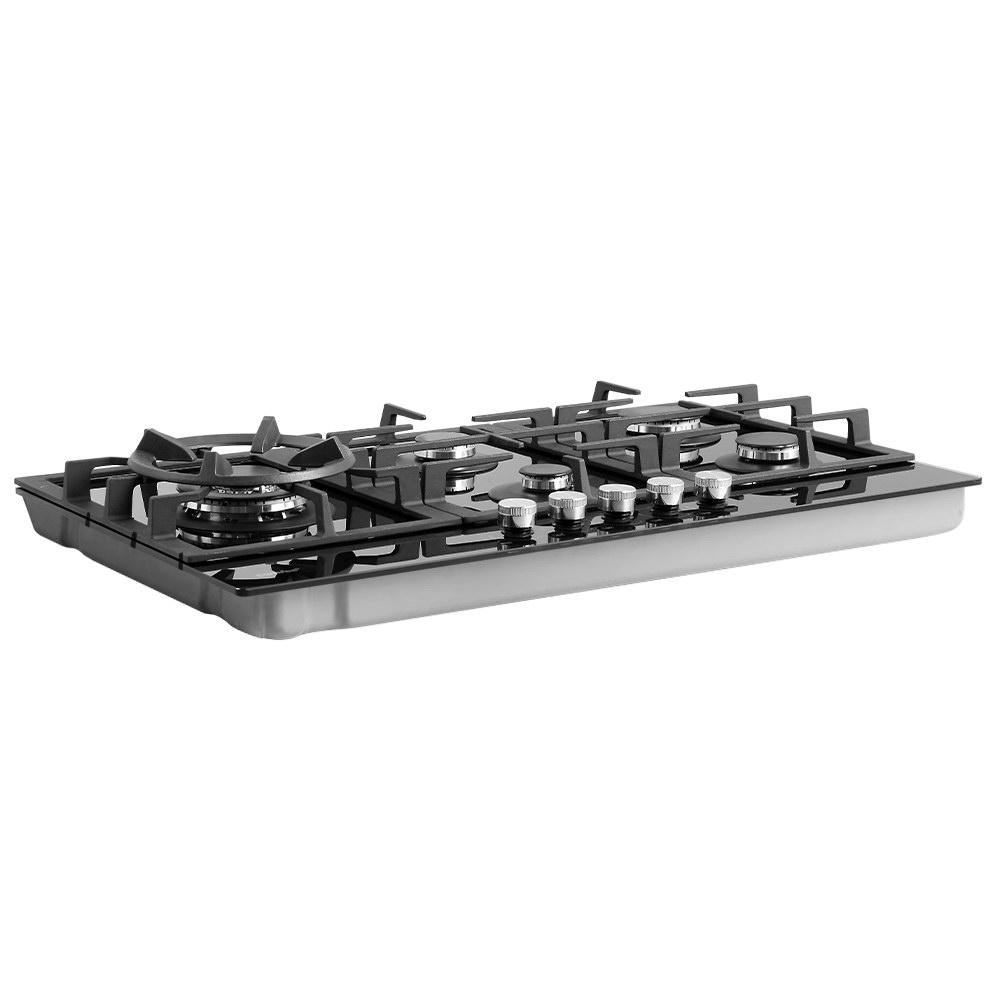 Comfee Gas Cooktop featuring 5 burners on a sleek black tempered glass surface with solid cast iron grates.