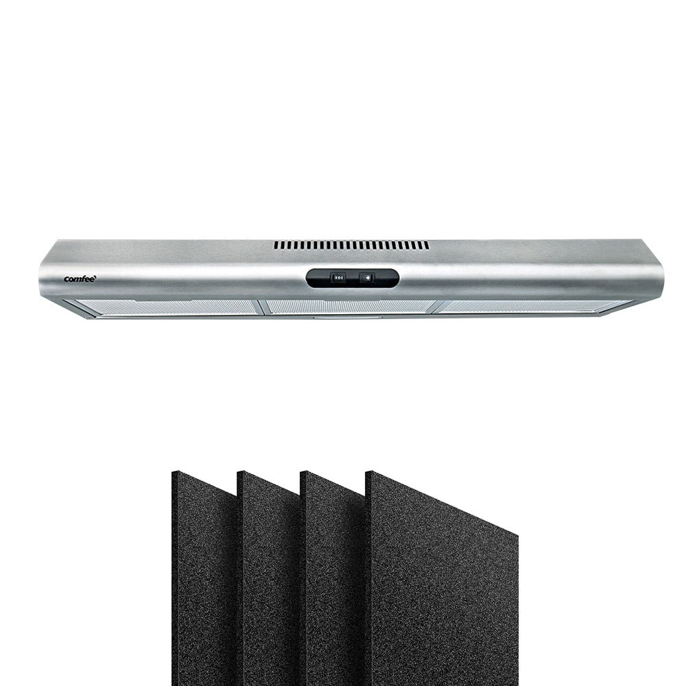 Comfee 900mm Stainless Steel Rangehood with LED lights and grease filter, designed for efficient kitchen ventilation.