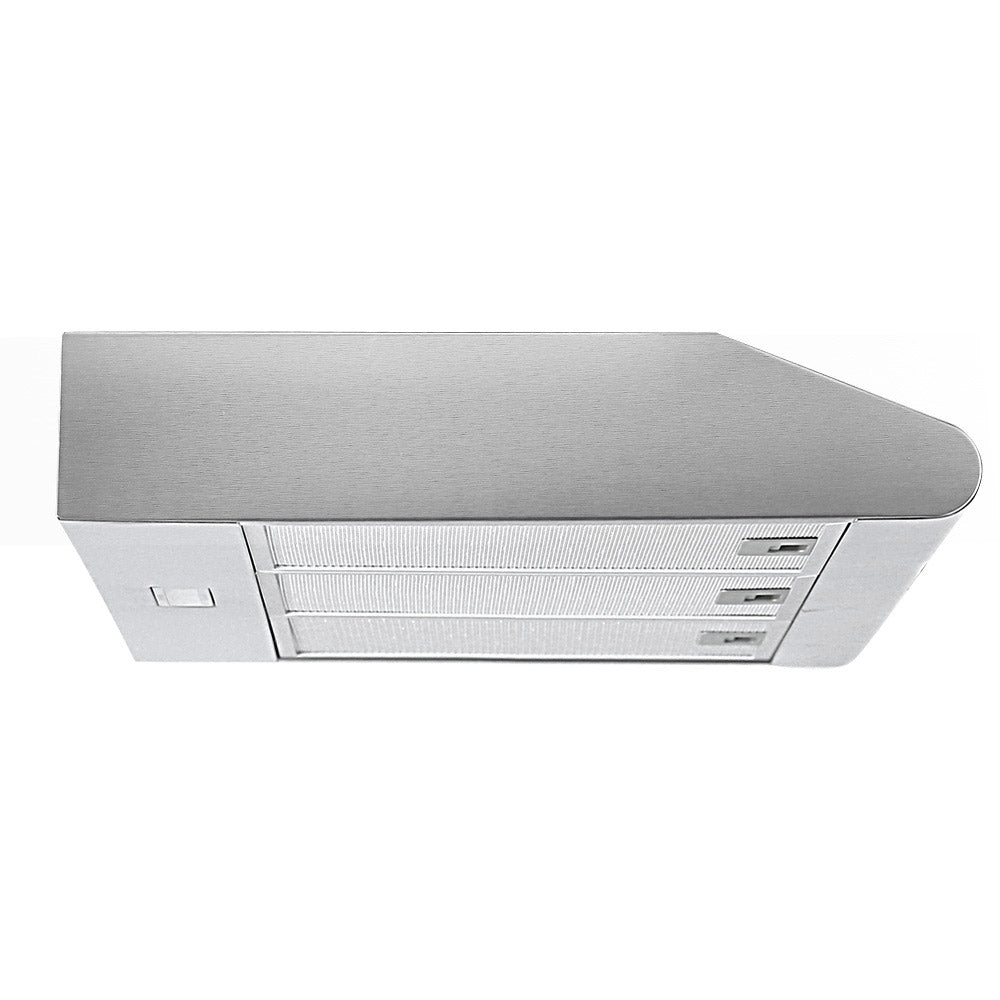 Comfee 900mm Stainless Steel Rangehood with LED lights and grease filter, designed for efficient kitchen ventilation.