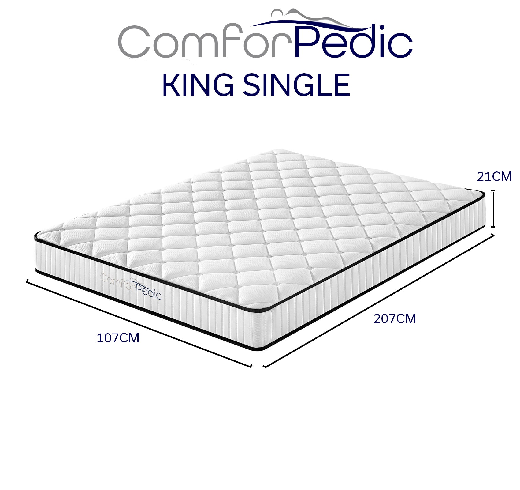 Comforpedic Mattress featuring 5-zone design, medium support foam, and bonnell spring construction, with a cool-touch quilted cover.