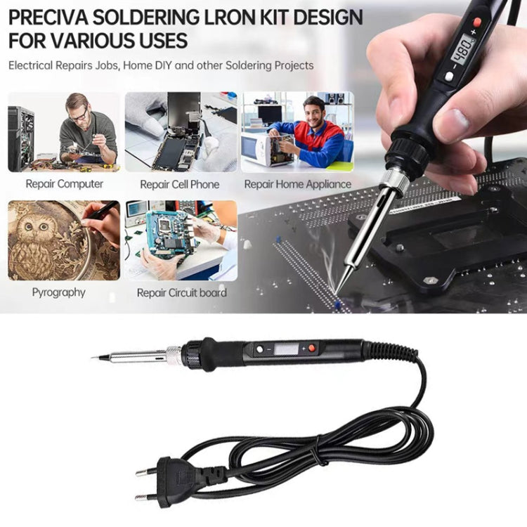 Electric soldering iron set with adjustable temperature and digital display, ideal for electronics repair and DIY projects.