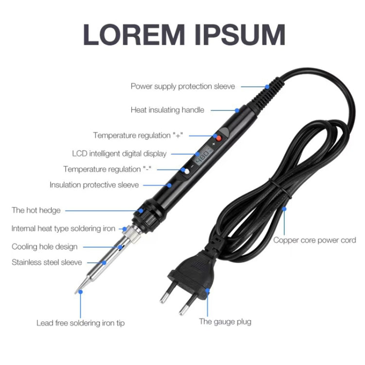 Electric soldering iron set with adjustable temperature and digital display, ideal for electronics repair and DIY projects.