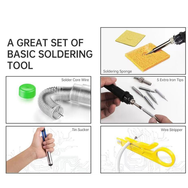 Electric soldering iron set with adjustable temperature and digital display, ideal for electronics repair and DIY projects.