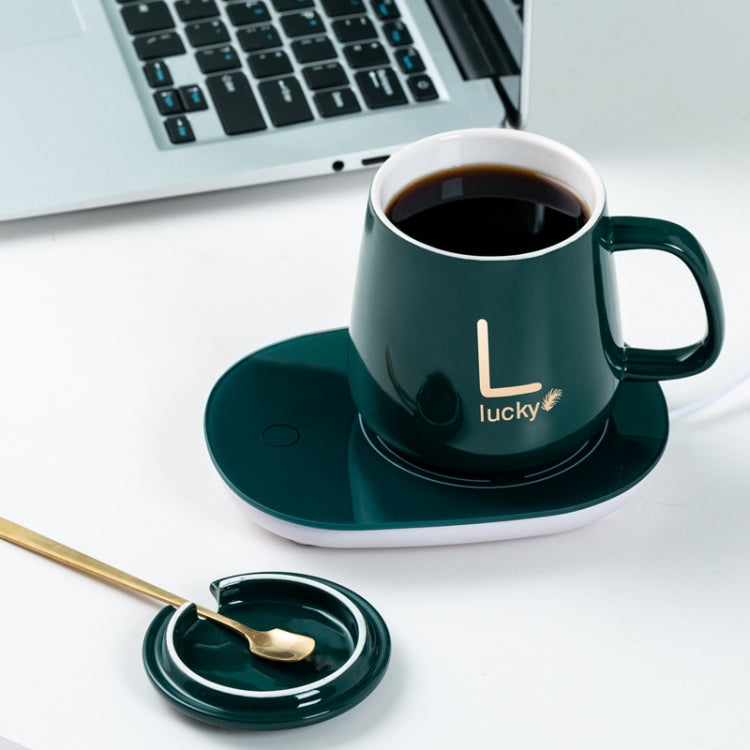 A stylish Constant Temperature Heating Smart Ceramic Coffee Cup Set with USB heating base, featuring a retro cup design and ergonomic handle.