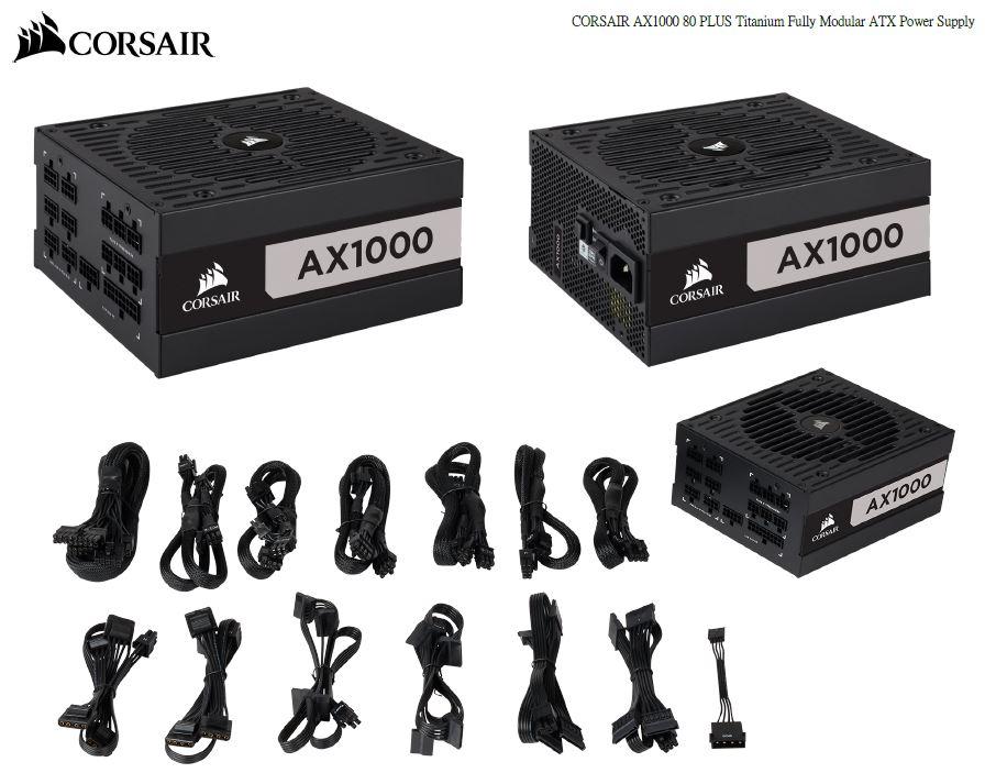 CORSAIR 1000W AX 80+ Titanium Fully Modular ATX Power Supply with sleek design and modular cables.