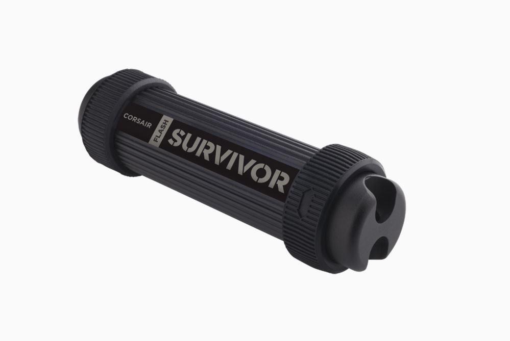 CORSAIR 16GB Survivor Stealth USB3.0 Flash Drive with aluminum casing, showcasing its military-grade durability and sleek design.