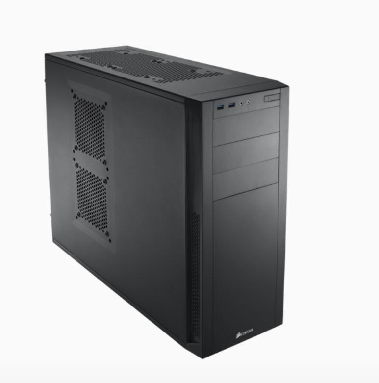 CORSAIR 200R Compact ATX Mid-Tower Case in black with tool-free installation features and spacious interior.