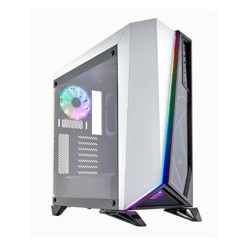 CORSAIR Carbide SPEC-OMEGA RGB mid-tower gaming case with tempered glass panels and RGB lighting.