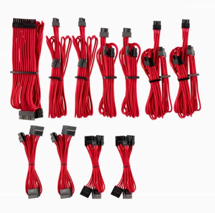 CORSAIR Premium Individually Sleeved DC Cable Pro kit featuring vibrant paracord cables in various colors with cable combs.