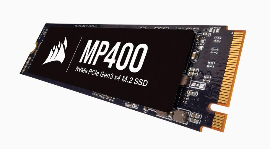 CORSAIR Force MP400 1TB NVMe PCIe M.2 SSD showcasing its compact design and high-performance specifications.