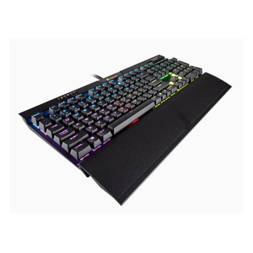 CORSAIR K70 MK.2 RGB Gaming Keyboard with Cherry MX Red switches, showcasing dynamic RGB lighting and durable aluminum frame.