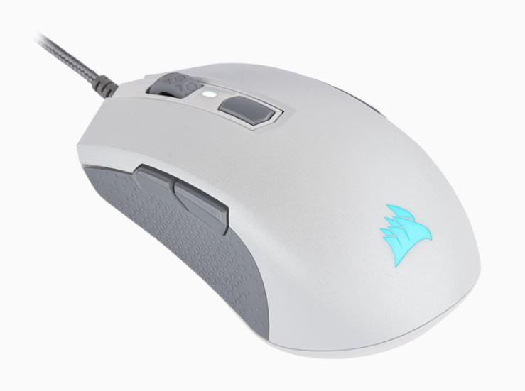 Corsair M55 RGB PRO White Ambidextrous Gaming Mouse with RGB lighting and ergonomic design.