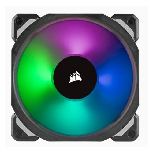 CORSAIR ML120 PRO RGB 3 Fan Pack showcasing three 120mm fans with vibrant RGB lighting and a Lighting Node PRO.