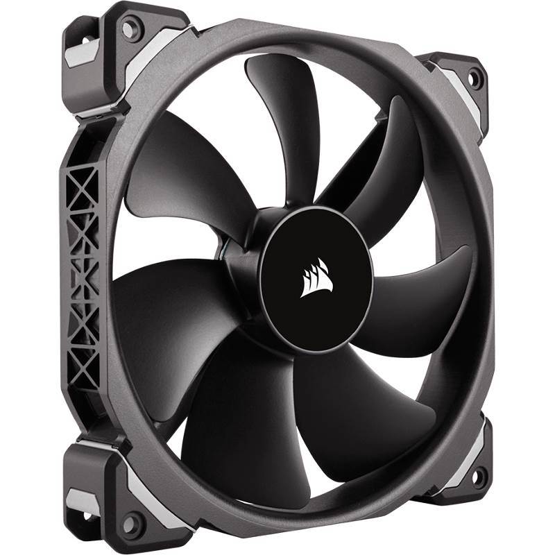 CORSAIR ML140 PRO 140mm Premium Magnetic Levitation PWM Fan showcasing its sleek design and advanced technology.