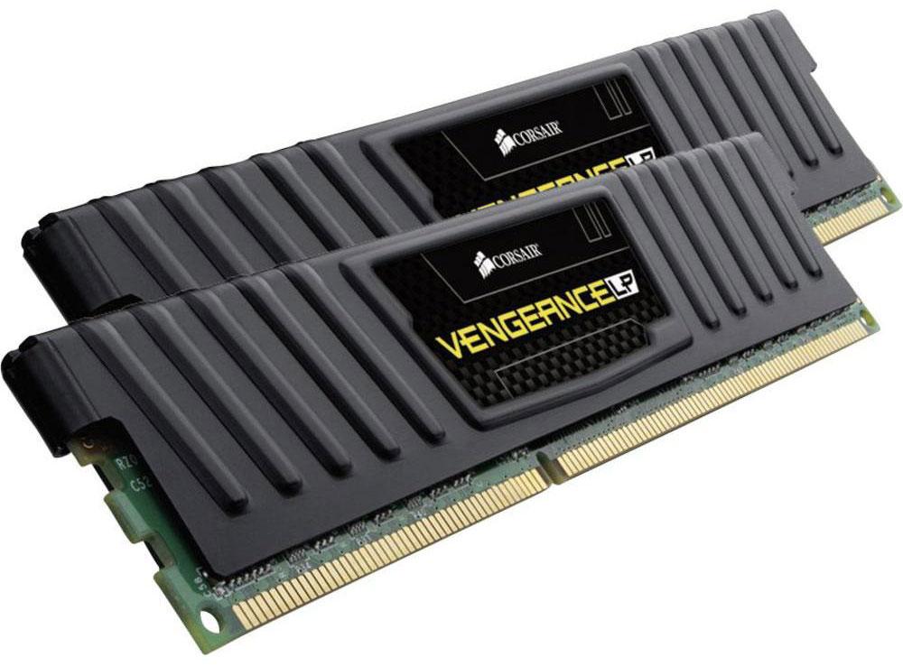 CORSAIR Vengeance Low Profile 16GB DDR3 memory modules in black, designed for high-performance and space-constrained systems.