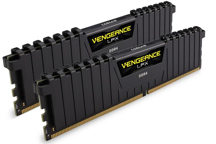 CORSAIR Vengeance LPX 16GB DDR4 memory kit with black heatspreaders, designed for high-performance gaming and overclocking.