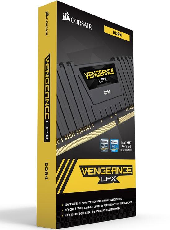 CORSAIR Vengeance LPX 16GB DDR4 memory modules with anodized aluminum heatspreaders, designed for high-performance gaming.