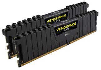 CORSAIR Vengeance LPX 32GB DDR4 memory modules in black with aluminum heatspreaders, designed for high-performance gaming.