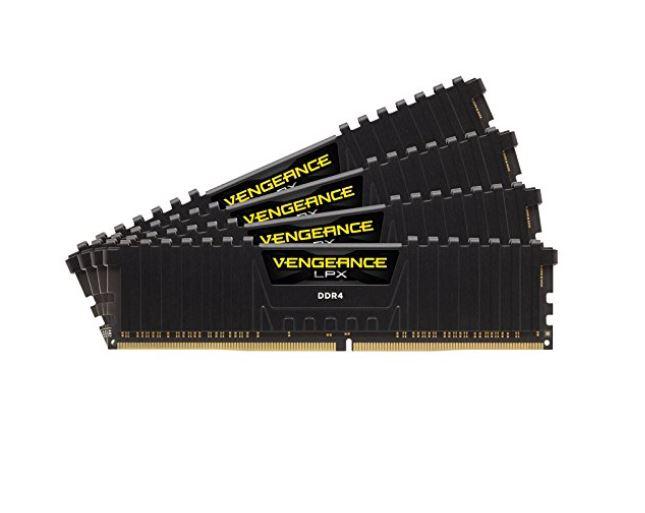 CORSAIR Vengeance LPX 32GB DDR4 3200MHz memory modules with black heat spreaders, designed for gaming and high-performance PCs.