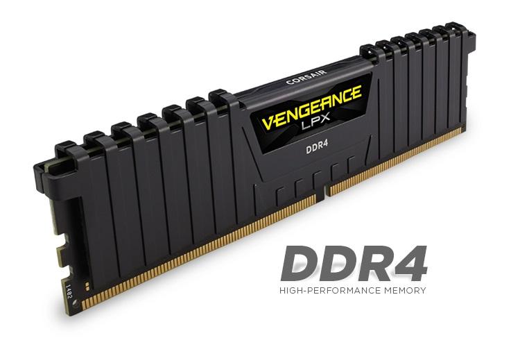 CORSAIR Vengeance LPX 8GB DDR4 RAM module in black, featuring a low-profile design and sleek heat spreader.