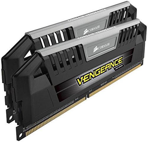 CORSAIR Vengeance Pro 16GB DDR3 RAM modules with aluminum heat spreaders in a sleek design, ideal for gaming rigs.