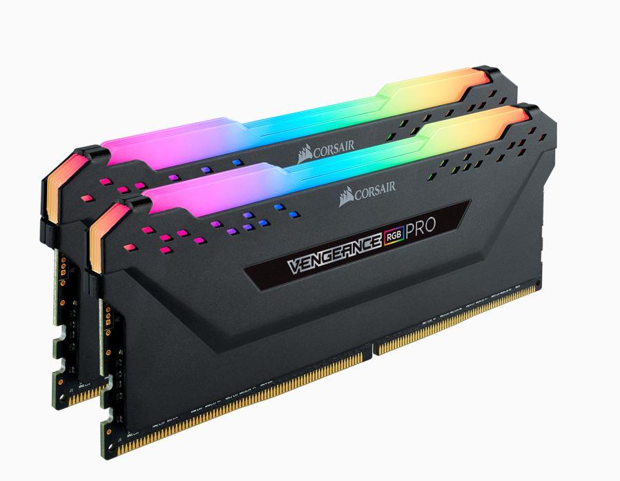 CORSAIR Vengeance RGB PRO 16GB DDR4 memory kit with dynamic RGB lighting and anodized aluminum heat spreader.